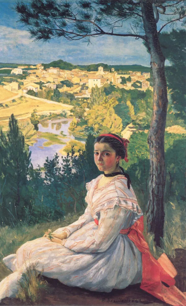 View of the Village (1868) by Frédéric Bazille — original painting reproduced as a hand-painted oil on canvas