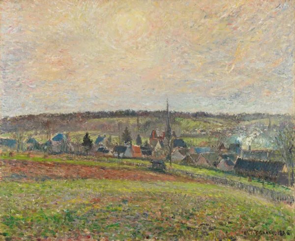 View of the Village of Éragny (1885) by Camille Pissarro — original painting reproduced as a hand-painted oil on canvas
