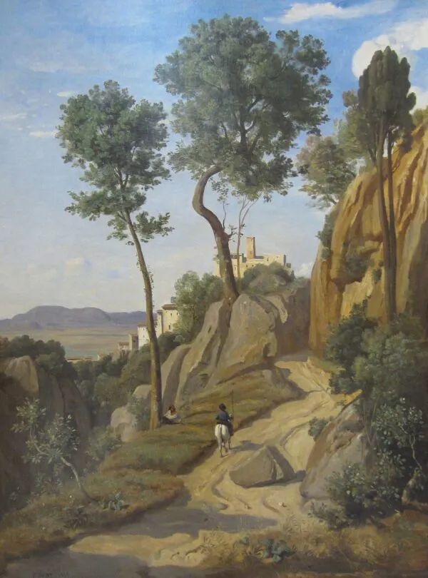 View of Volterra (1838) by Jean-Baptiste Camille Corot — original painting reproduced as a hand-painted oil on canvas