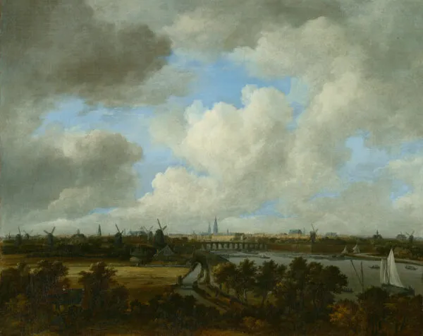 View on the Amstel from Amsteldijk (1680) by Jacob van Ruisdael — original painting reproduced as a hand-painted oil on canvas
