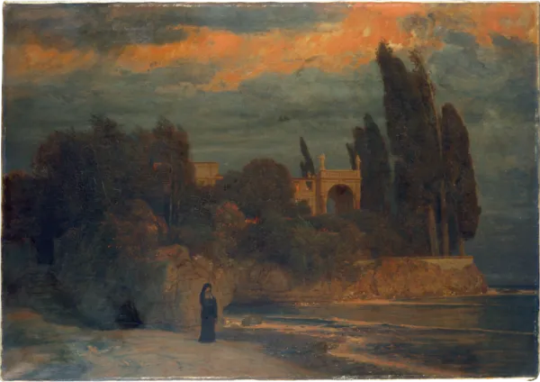 Villa by the Sea III (1872) by Arnold Böcklin — original painting reproduced as a hand-painted oil on canvas