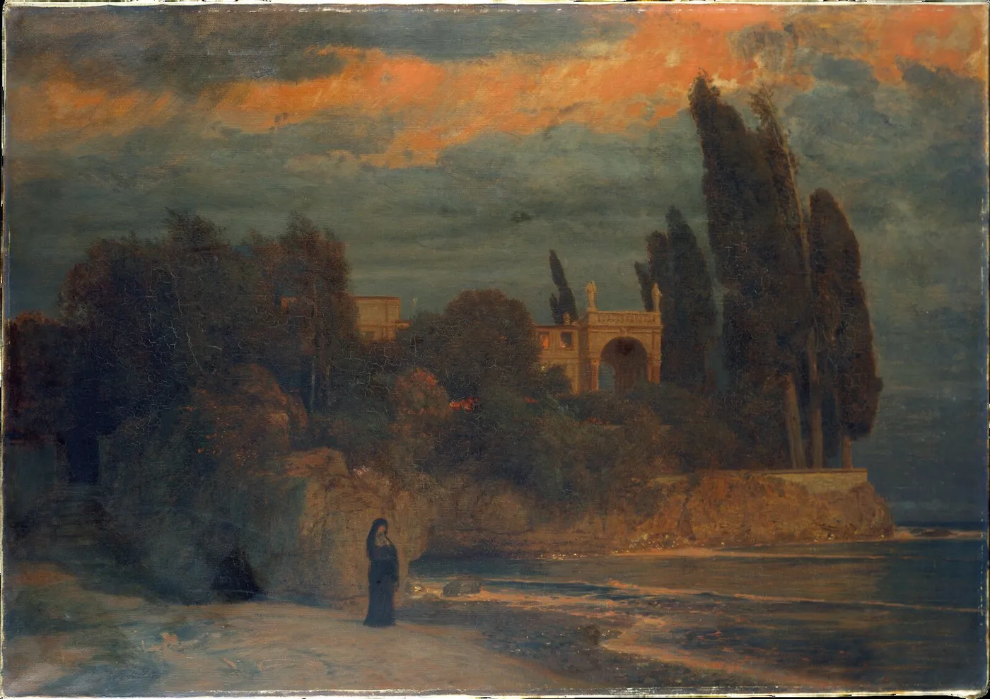 Villa by the Sea III (1872) by Arnold Böcklin — original painting reproduced as a hand-painted oil on canvas