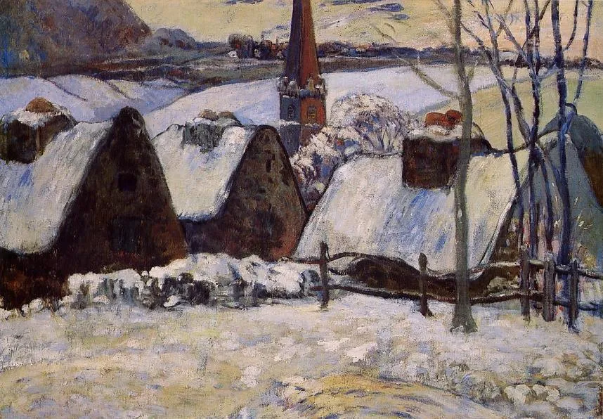 Village breton sous la neige (1894) by Paul Gauguin — original painting reproduced as a hand-painted oil on canvas