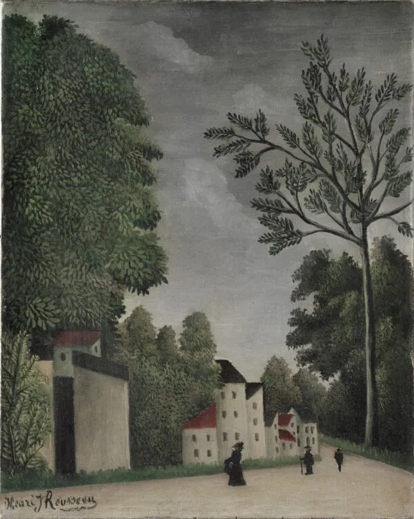 Village Street (1909) by Henri Rousseau — original painting reproduced as a hand-painted oil on canvas
