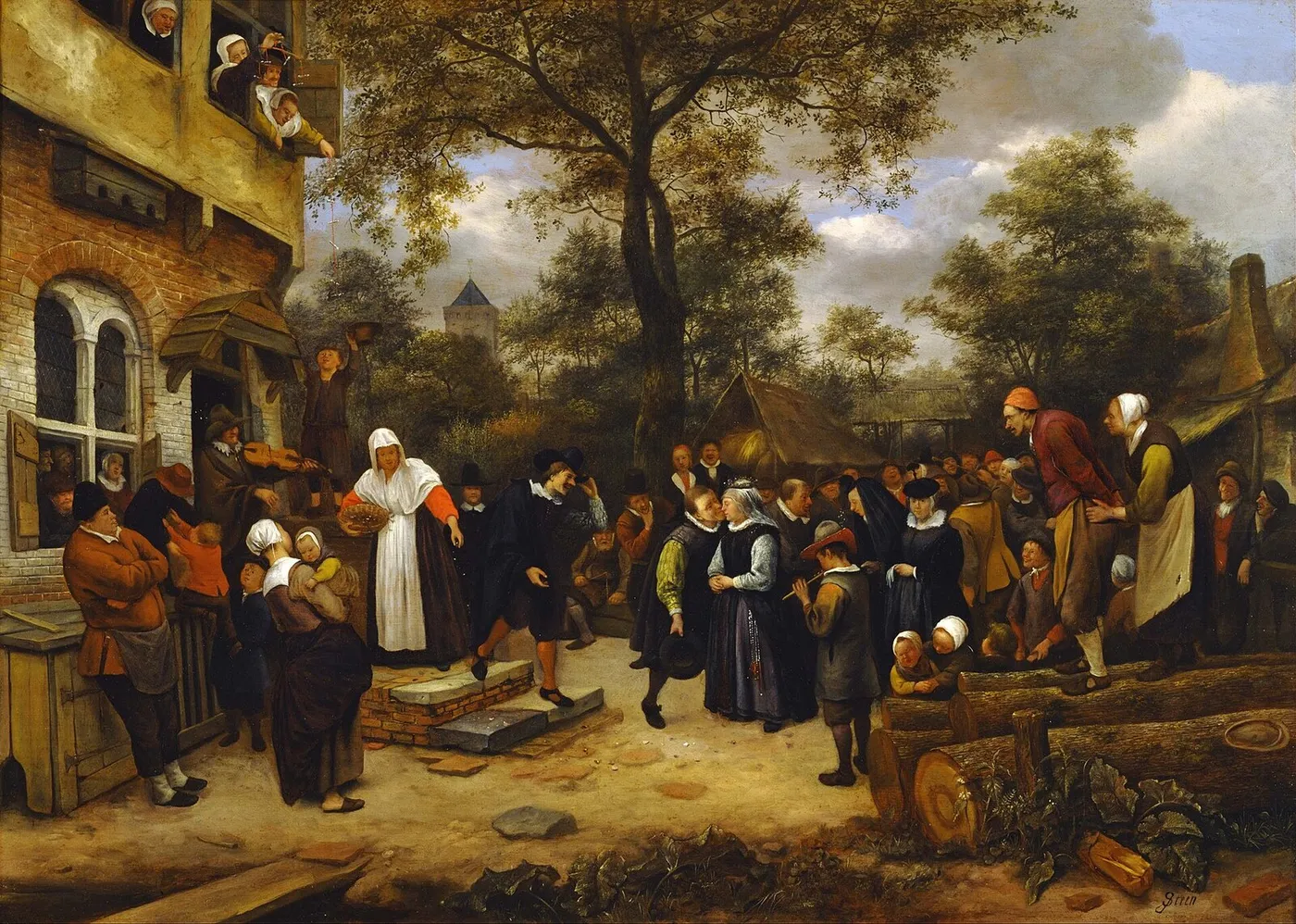 Village Wedding (1650) by Jan Steen — original painting reproduced as a hand-painted oil on canvas