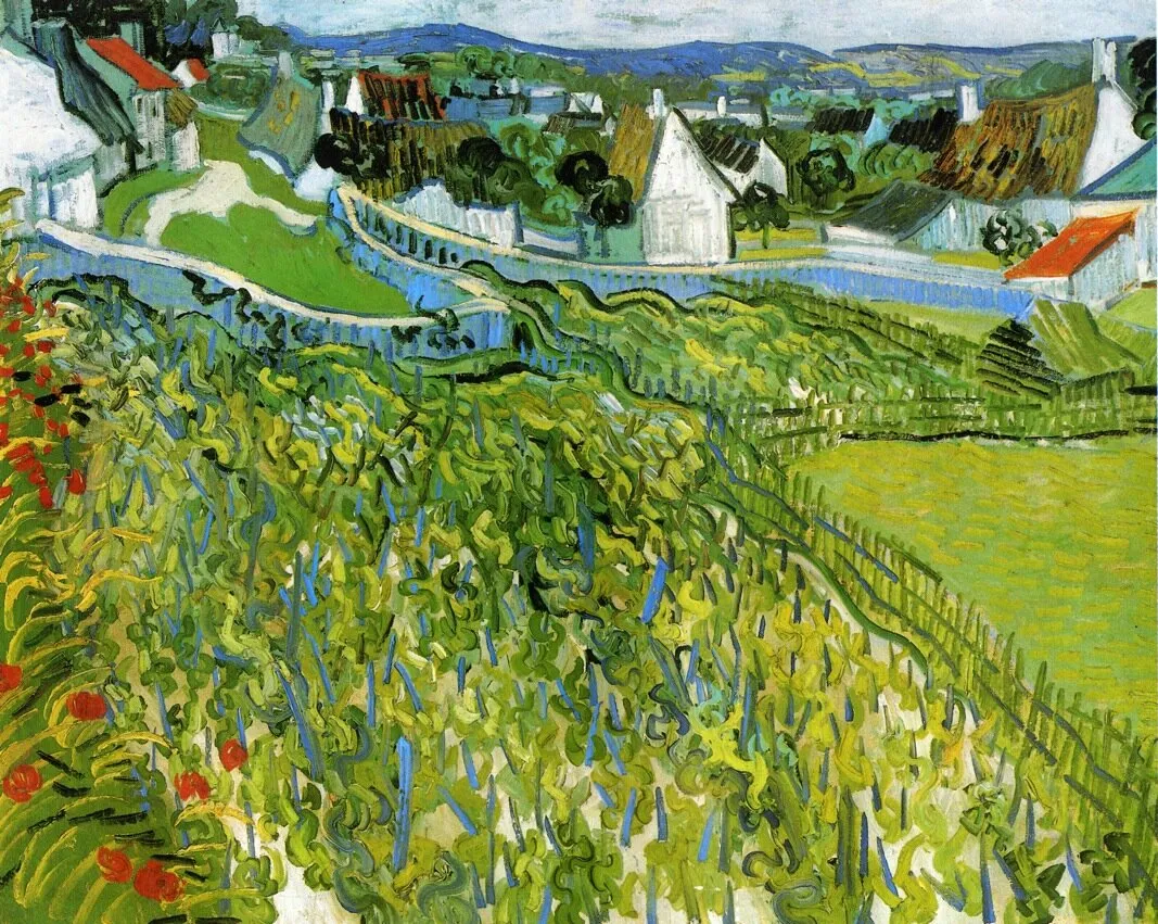 Vineyards at Auvers (1890) by Vincent van Gogh — original painting reproduced as a hand-painted oil on canvas