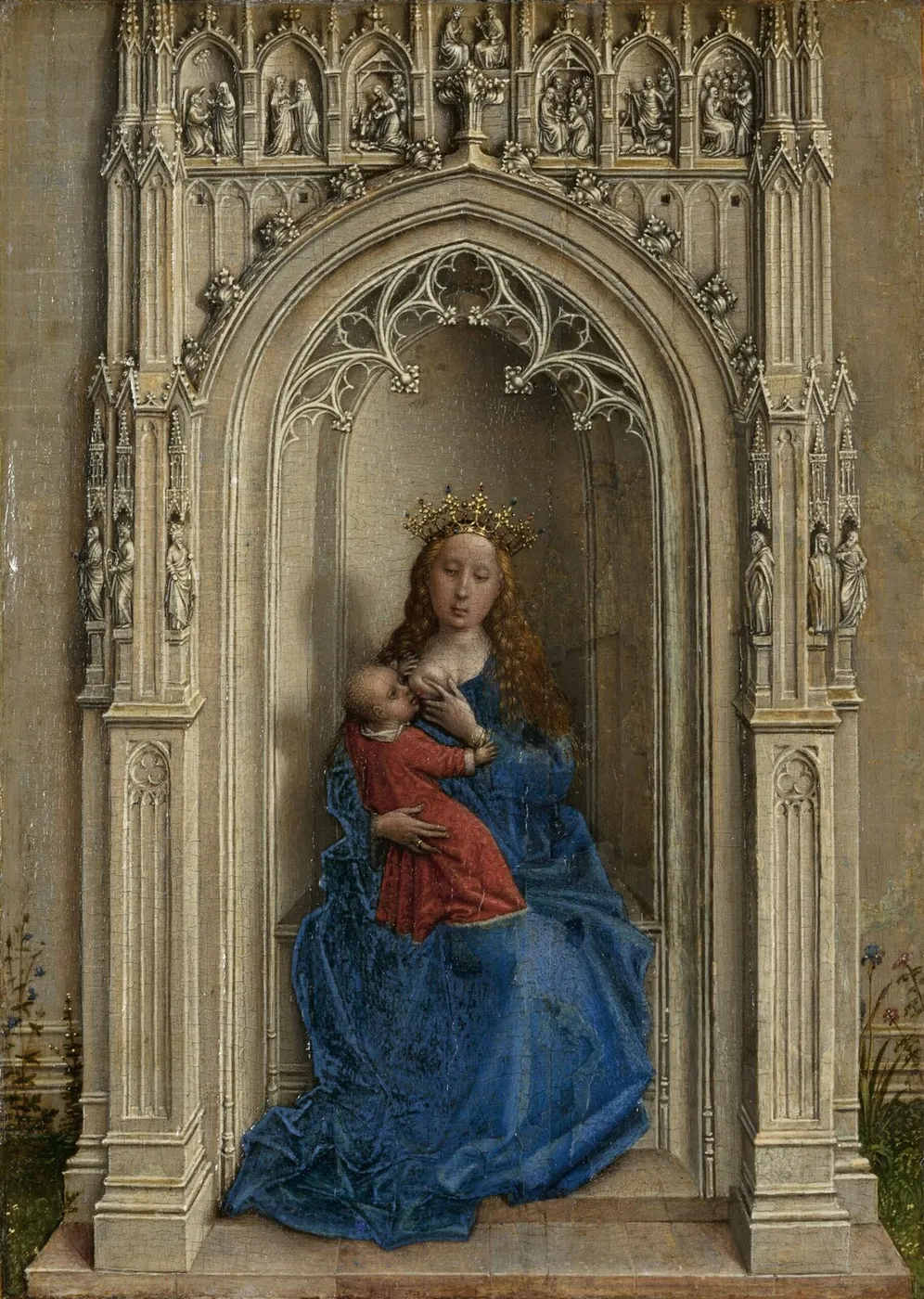 Virgin and Child Enthroned (1430) by Rogier van der Weyden — original painting reproduced as a hand-painted oil on canvas