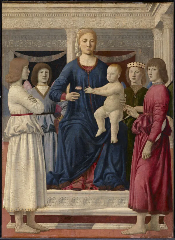 Virgin and Child Enthroned with Four Angels (1475) by Piero della Francesca — original painting reproduced as a hand-painted oil on canvas