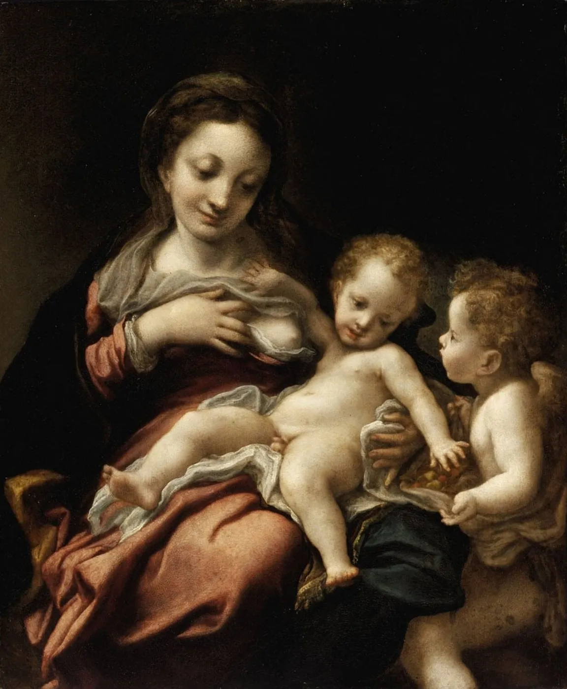 Virgin and Child with an Angel (Madonna del Latte) (1523) by Antonio da Correggio — original painting reproduced as a hand-painted oil on canvas