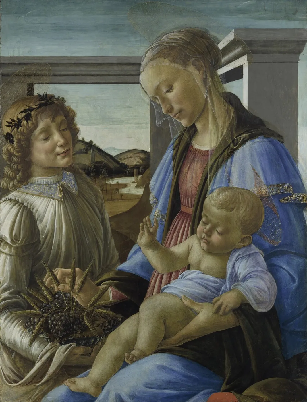 Virgin and Child with an Angel (1470) by Sandro Botticelli — original painting reproduced as a hand-painted oil on canvas