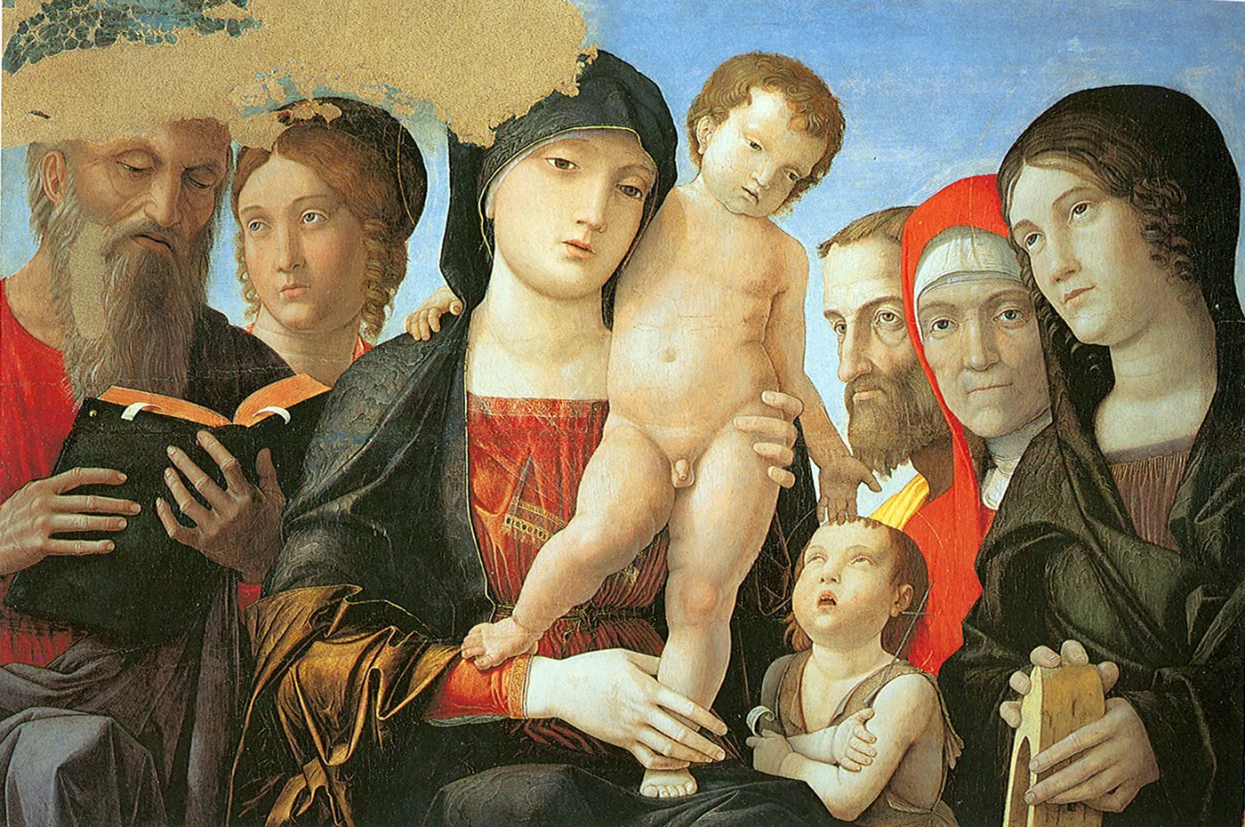 Virgin and Child with Saints (1500) by Andrea Mantegna — original painting reproduced as a hand-painted oil on canvas