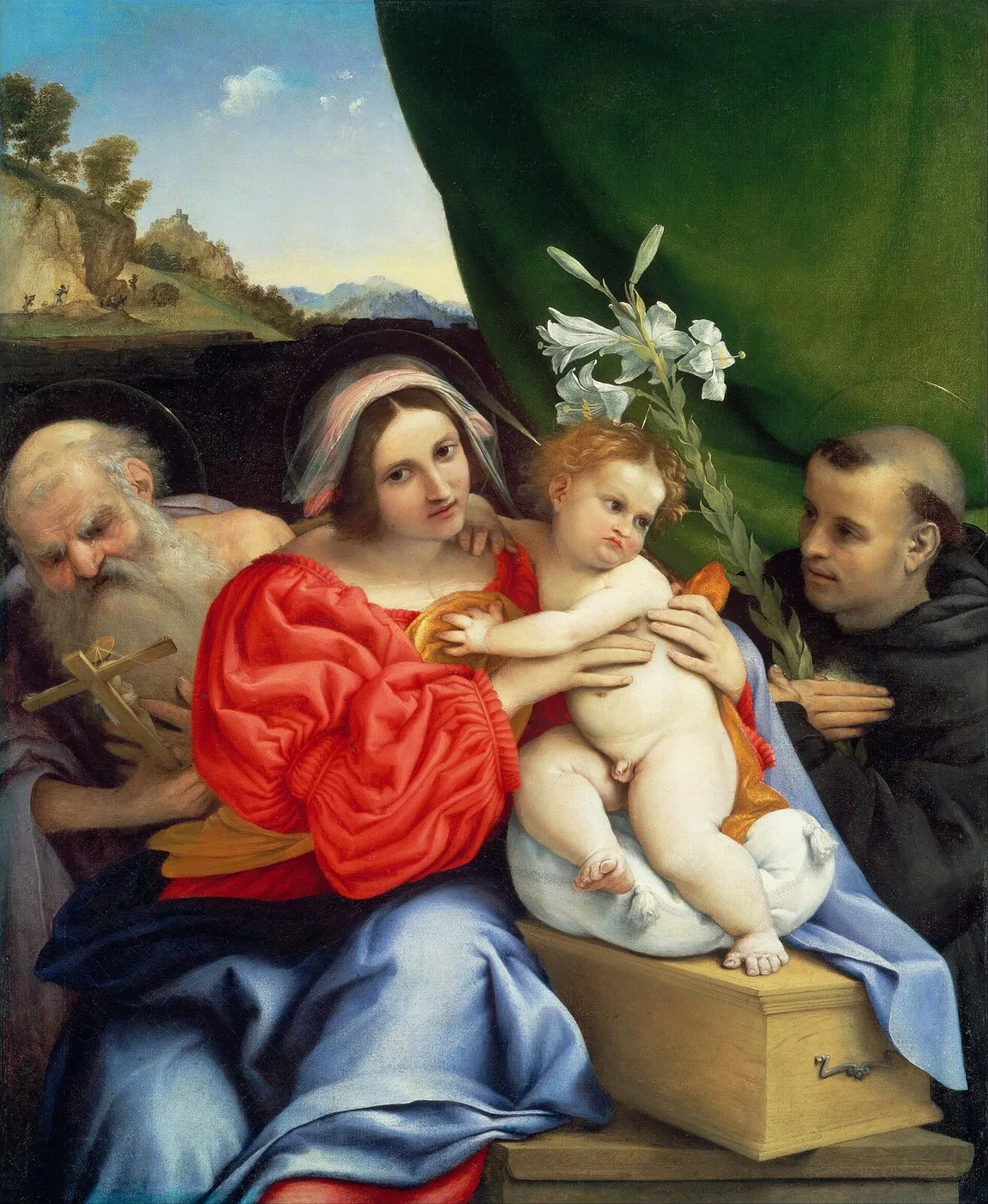 Virgin and Child with Saints Jerome and Nicholas of Tolentino (1522) by Lorenzo Lotto — original painting reproduced as a hand-painted oil on canvas
