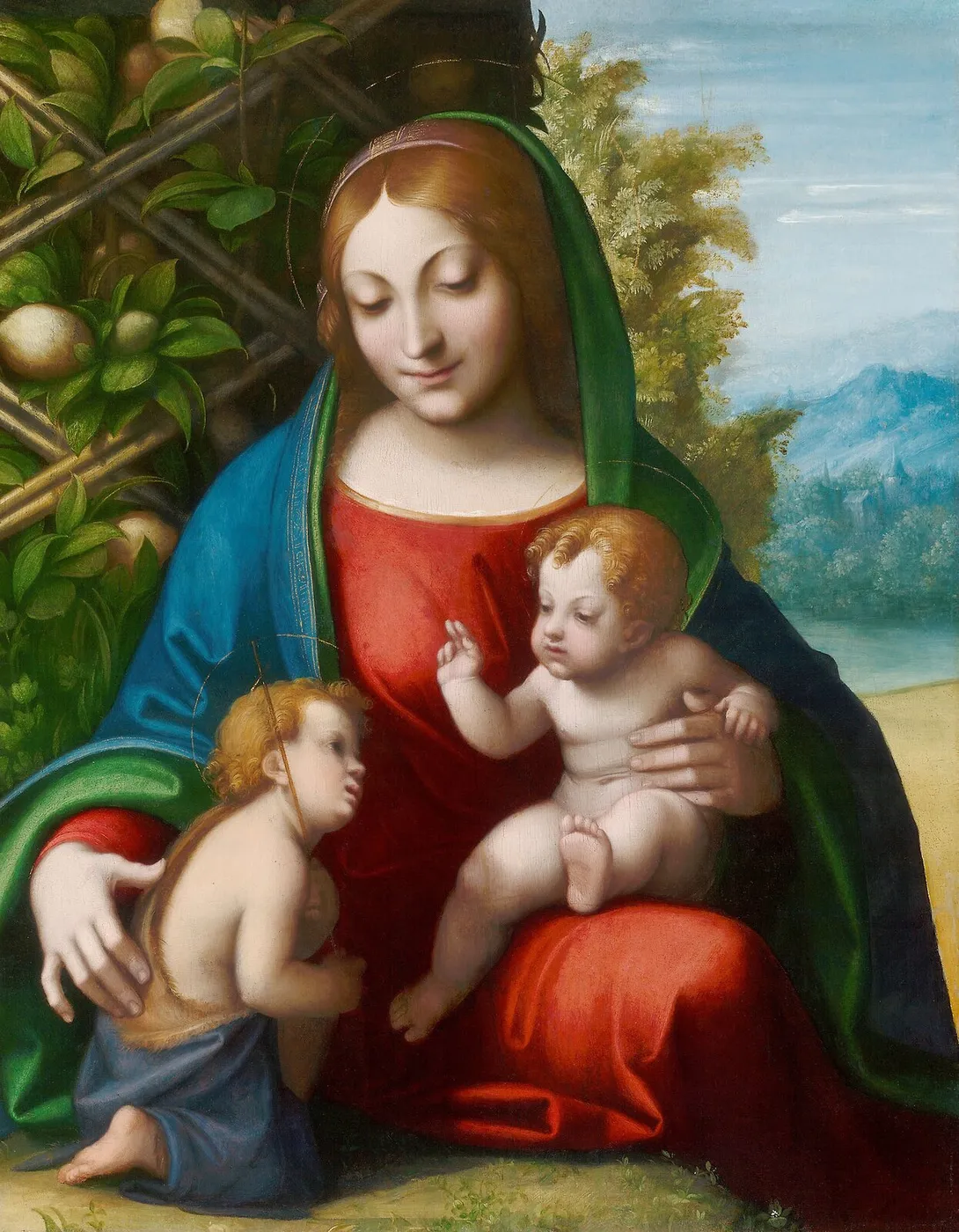Virgin and Child with the Young Saint John the Baptist (1515) by Antonio da Correggio — original painting reproduced as a hand-painted oil on canvas