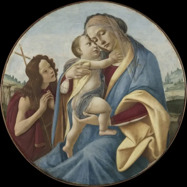 Virgin and Child with the Young Saint John the Baptist (1490) by Sandro Botticelli — original painting reproduced as a hand-painted oil on canvas