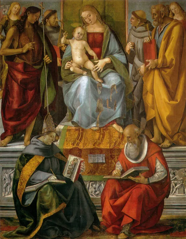 Virgin Enthroned with Saints (1491) by Luca Signorelli — original painting reproduced as a hand-painted oil on canvas