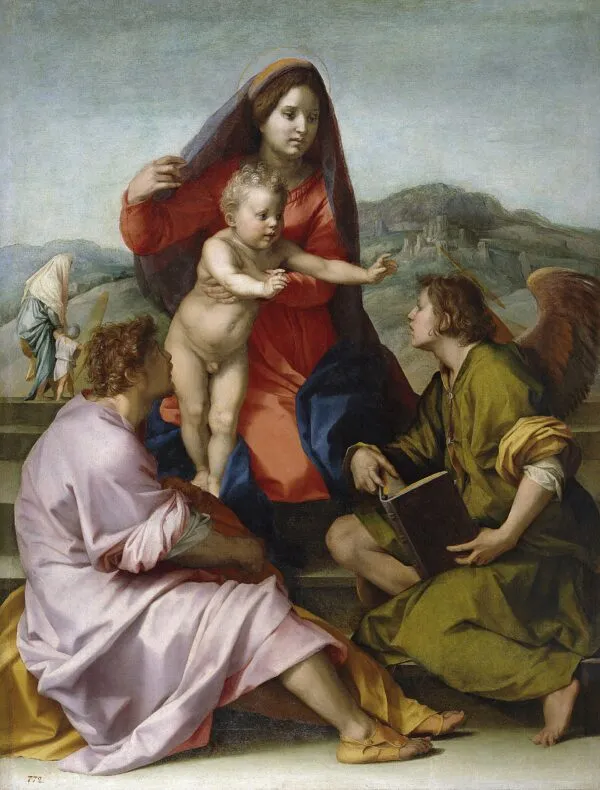 Virgin of the Stairs (1522) by Andrea del Sarto — original painting reproduced as a hand-painted oil on canvas