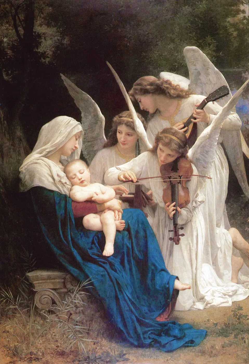 Virgin with Angels (1881) by William-Adolphe Bouguereau — original painting reproduced as a hand-painted oil on canvas