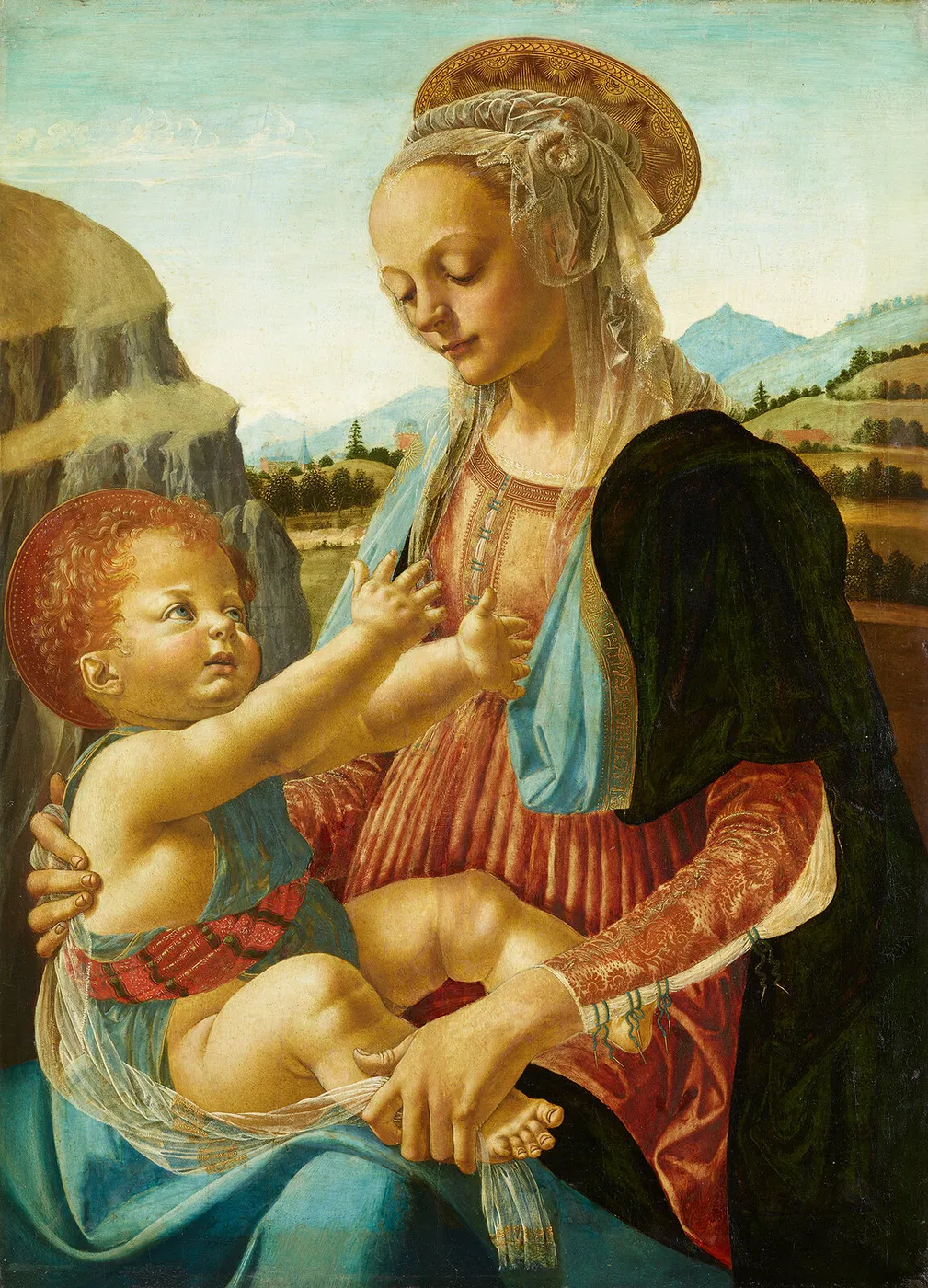 Virgin with the Seated Child (1470) by Andrea del Verrocchio — original painting reproduced as a hand-painted oil on canvas