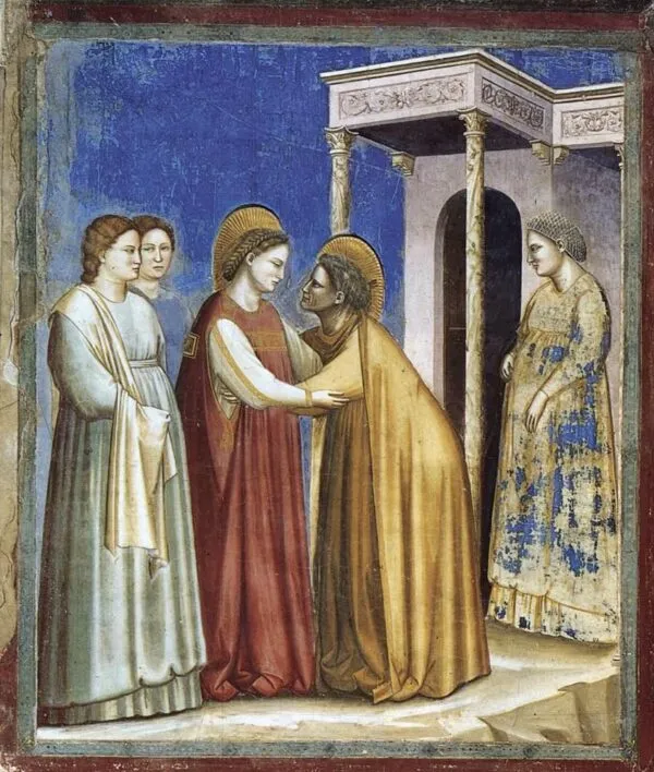Visitation (1306) by Giotto — original painting reproduced as a hand-painted oil on canvas