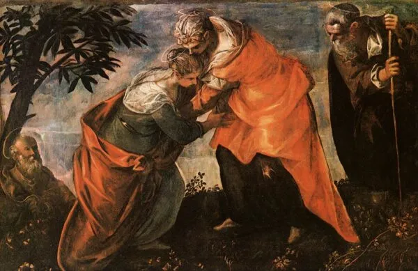 Visitation (1588) by Jacopo Tintoretto — original painting reproduced as a hand-painted oil on canvas