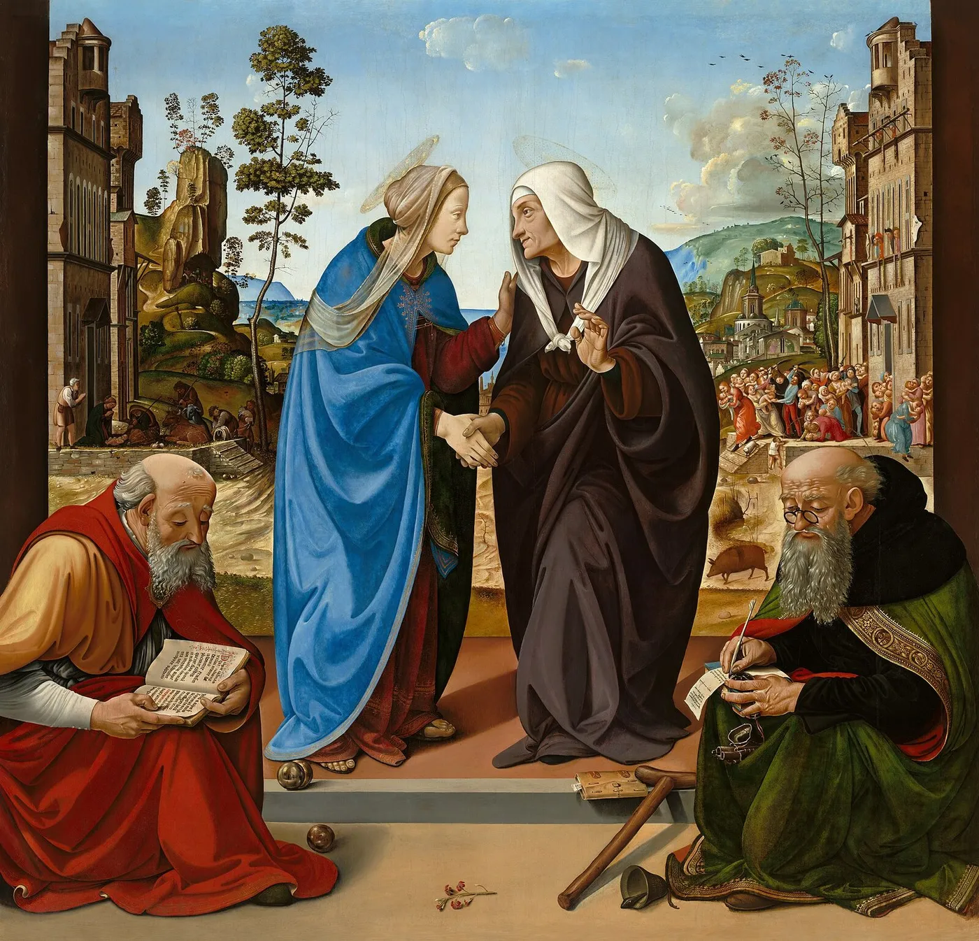 Visitation (1490) by Piero di Cosimo — original painting reproduced as a hand-painted oil on canvas