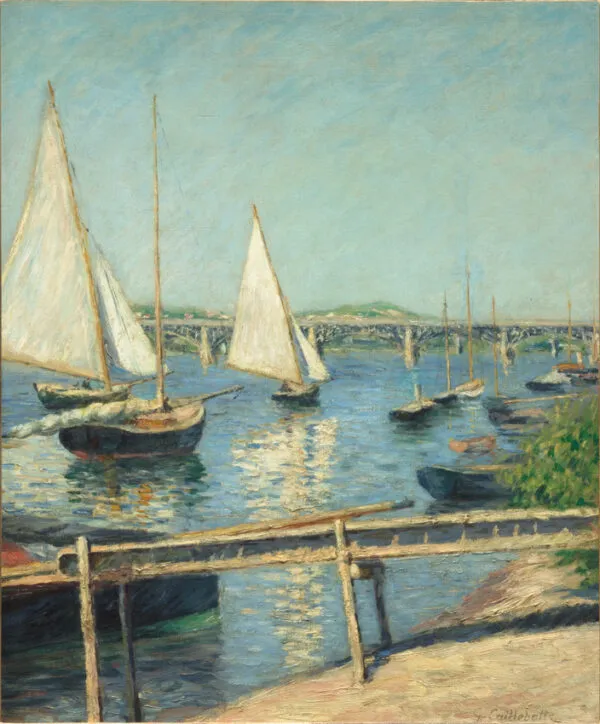 Voiliers à Argenteuil (1888) by Gustave Caillebotte — original painting reproduced as a hand-painted oil on canvas