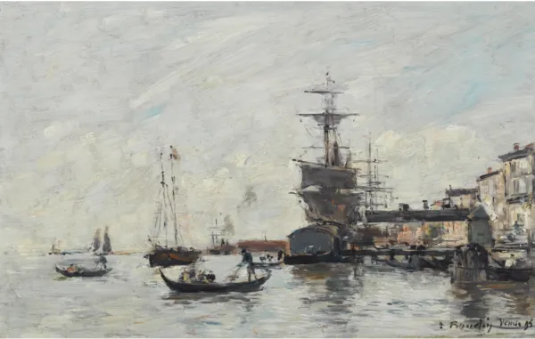 Vue de Venise (1895) by Eugène Louis Boudin — original painting reproduced as a hand-painted oil on canvas