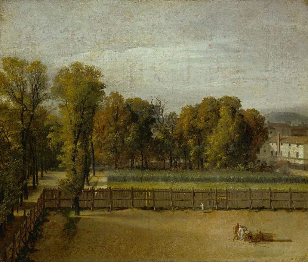 Vue des Jardins du Luxembourg (1794) by Jacques-Louis David — original painting reproduced as a hand-painted oil on canvas