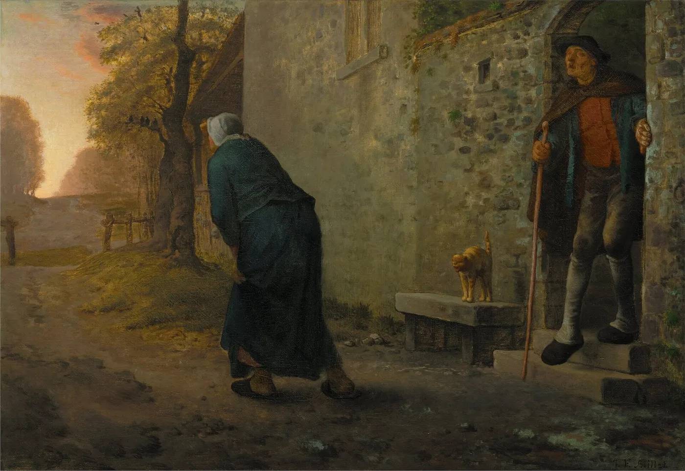 Waiting (1857) by Jean-François Millet — original painting reproduced as a hand-painted oil on canvas