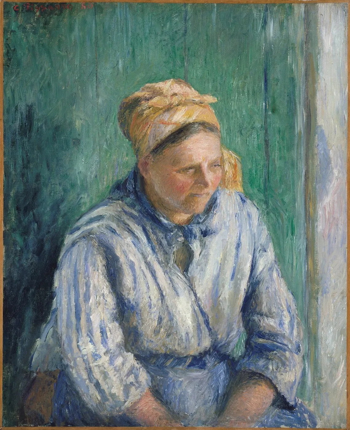 Washerwoman, Study (1880) by Camille Pissarro — original painting reproduced as a hand-painted oil on canvas