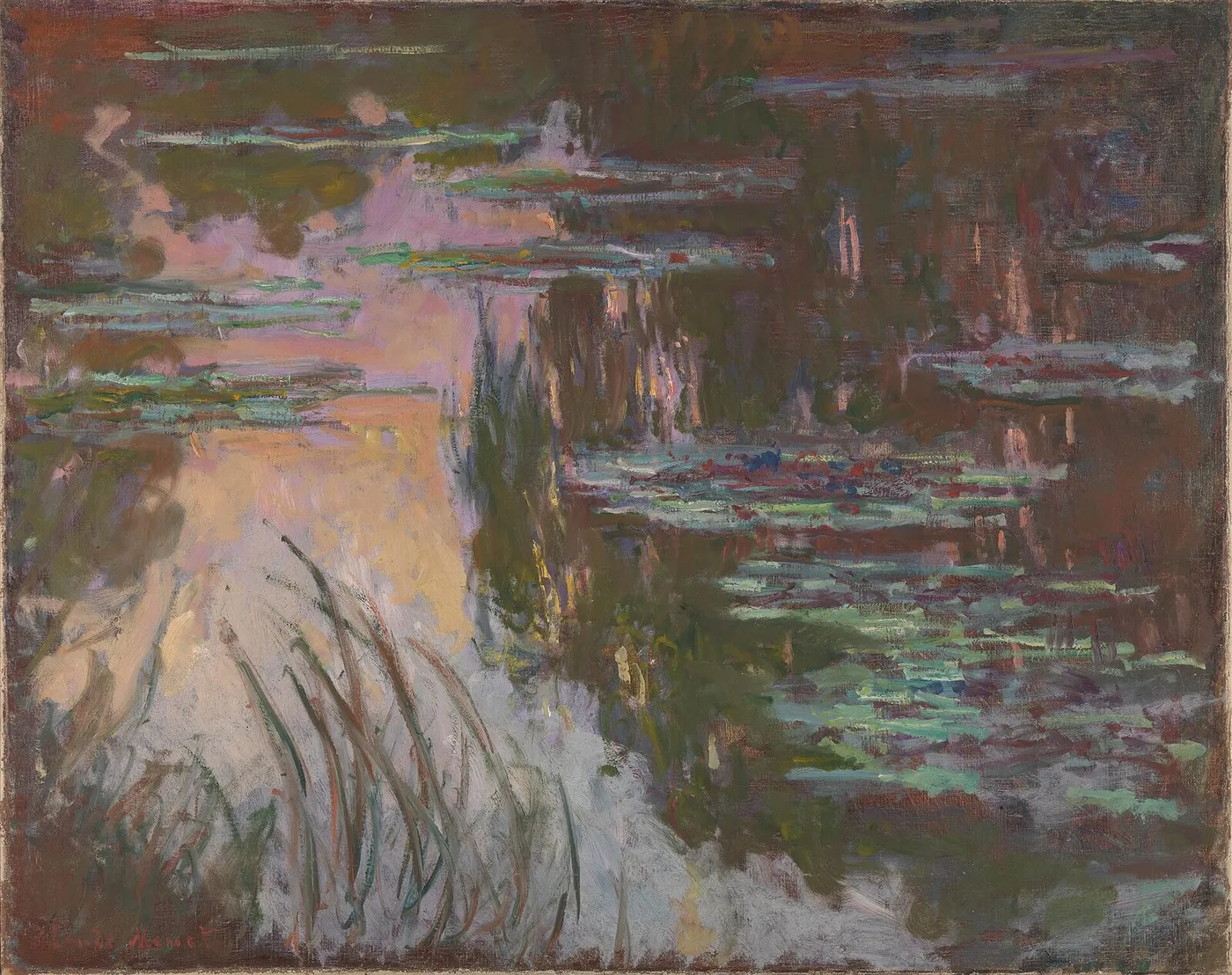 Water-Lilies, Setting Sun (1907) by Claude Monet — original painting reproduced as a hand-painted oil on canvas