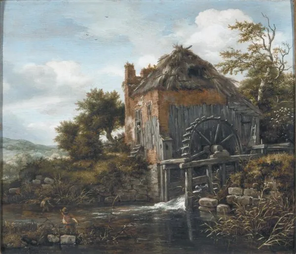 Water mill near a farm (1660) by Jacob van Ruisdael — original painting reproduced as a hand-painted oil on canvas