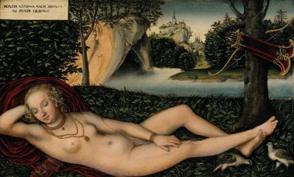 Water Nymph (1600) by Lucas Cranach the Elder — original painting reproduced as a hand-painted oil on canvas