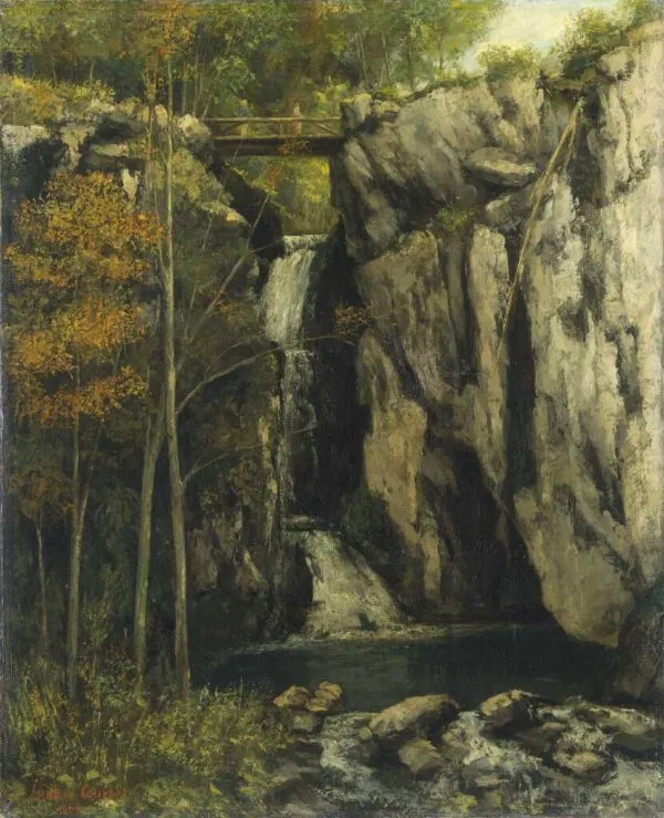 Waterfalls (1864) by Gustave Courbet — original painting reproduced as a hand-painted oil on canvas
