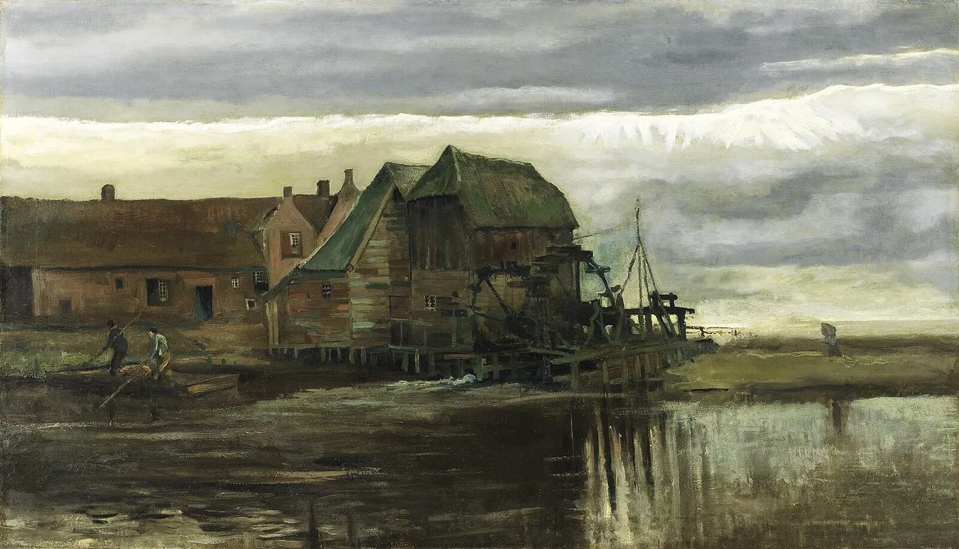 Watermill at Gennep (1884) by Vincent van Gogh — original painting reproduced as a hand-painted oil on canvas
