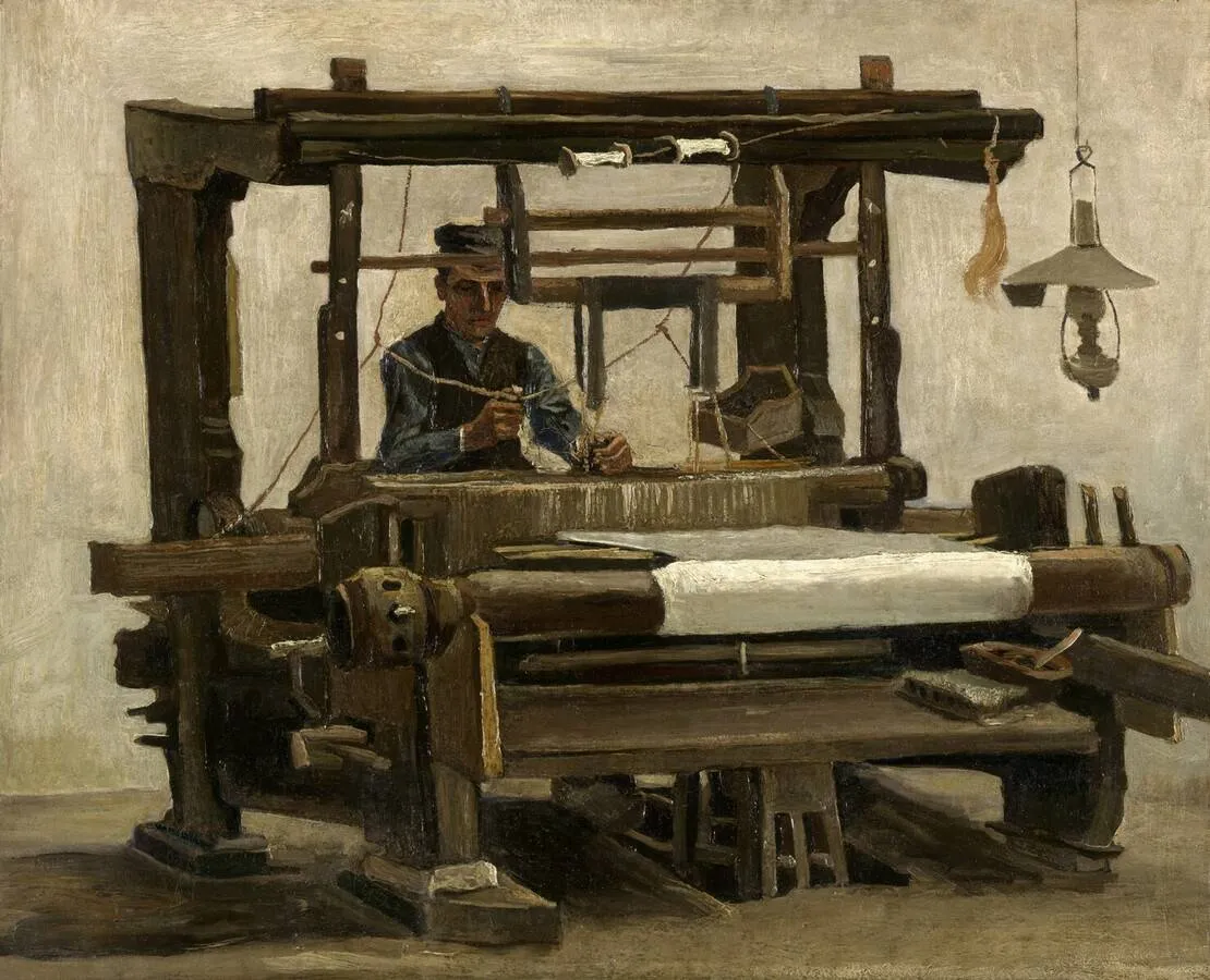 Weaver at the Loom (1884) by Vincent van Gogh — original painting reproduced as a hand-painted oil on canvas