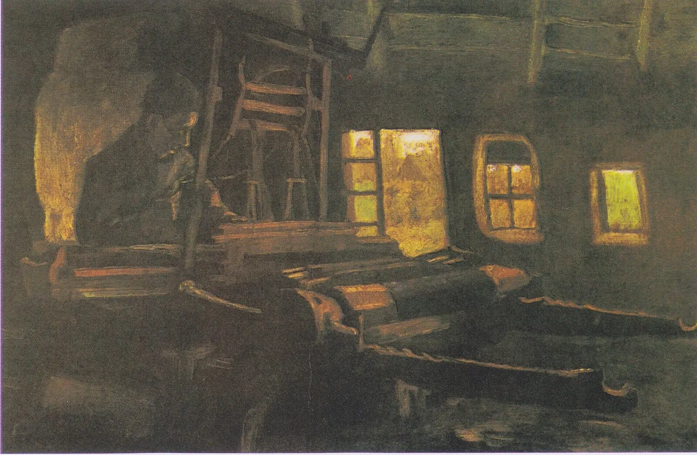Weaver, Interior with Three Small Windows — Vincent van Gogh