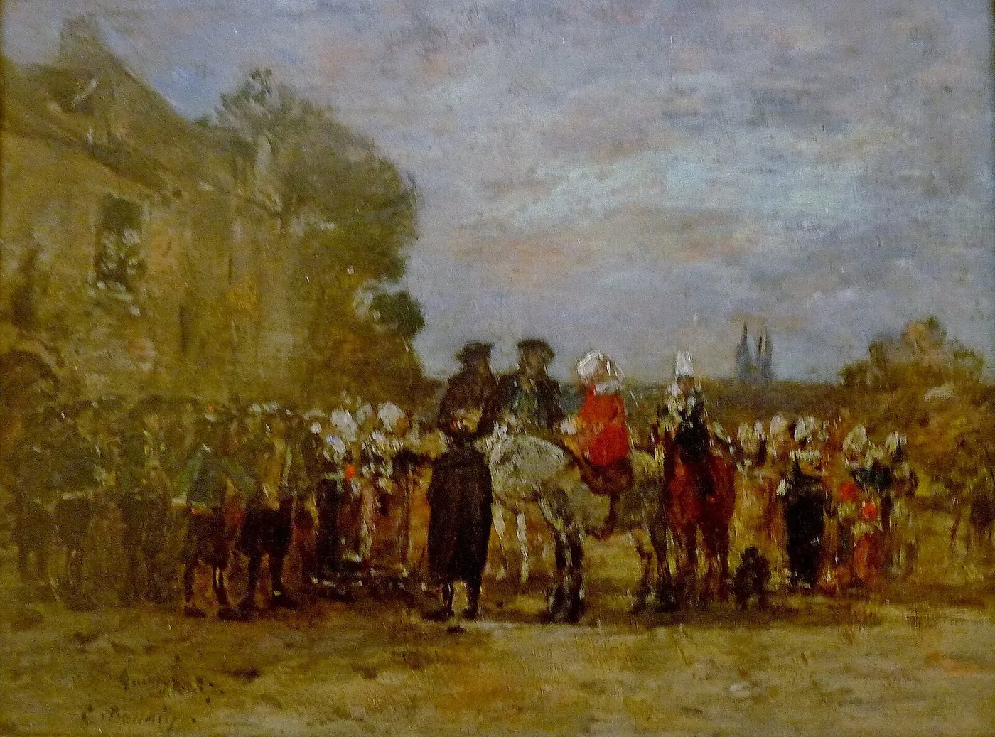Wedding in Quimper (1857) by Eugène Louis Boudin — original painting reproduced as a hand-painted oil on canvas