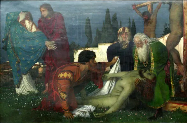 Weeping at the Cross (1876) by Arnold Böcklin — original painting reproduced as a hand-painted oil on canvas