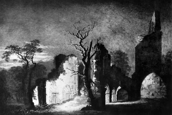 West facade of the Eldena ruins (1806) by Caspar David Friedrich — original painting reproduced as a hand-painted oil on canvas