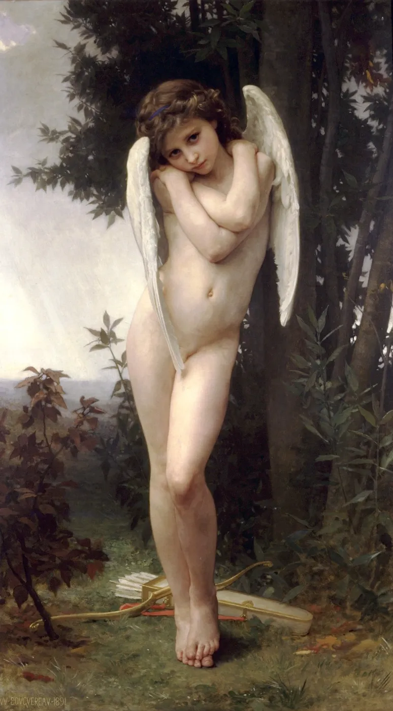 Wet Cupid (1891) by William-Adolphe Bouguereau — original painting reproduced as a hand-painted oil on canvas