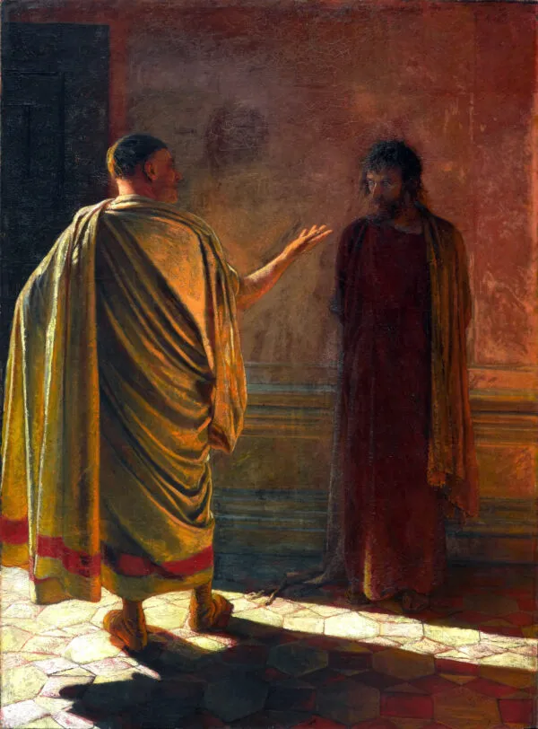 "What is truth?" Christ and Pilate (1890) by Nikolai Ge — original painting reproduced as a hand-painted oil on canvas