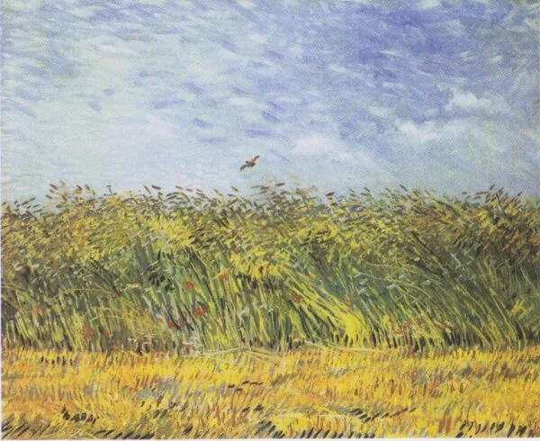 Wheat Field with a Lark (1887) by Vincent van Gogh — original painting reproduced as a hand-painted oil on canvas