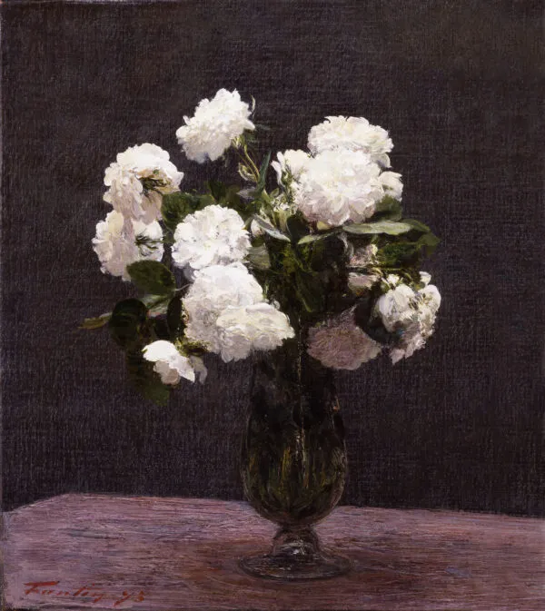 White Roses (1875) by Henri Fantin-Latour — original painting reproduced as a hand-painted oil on canvas