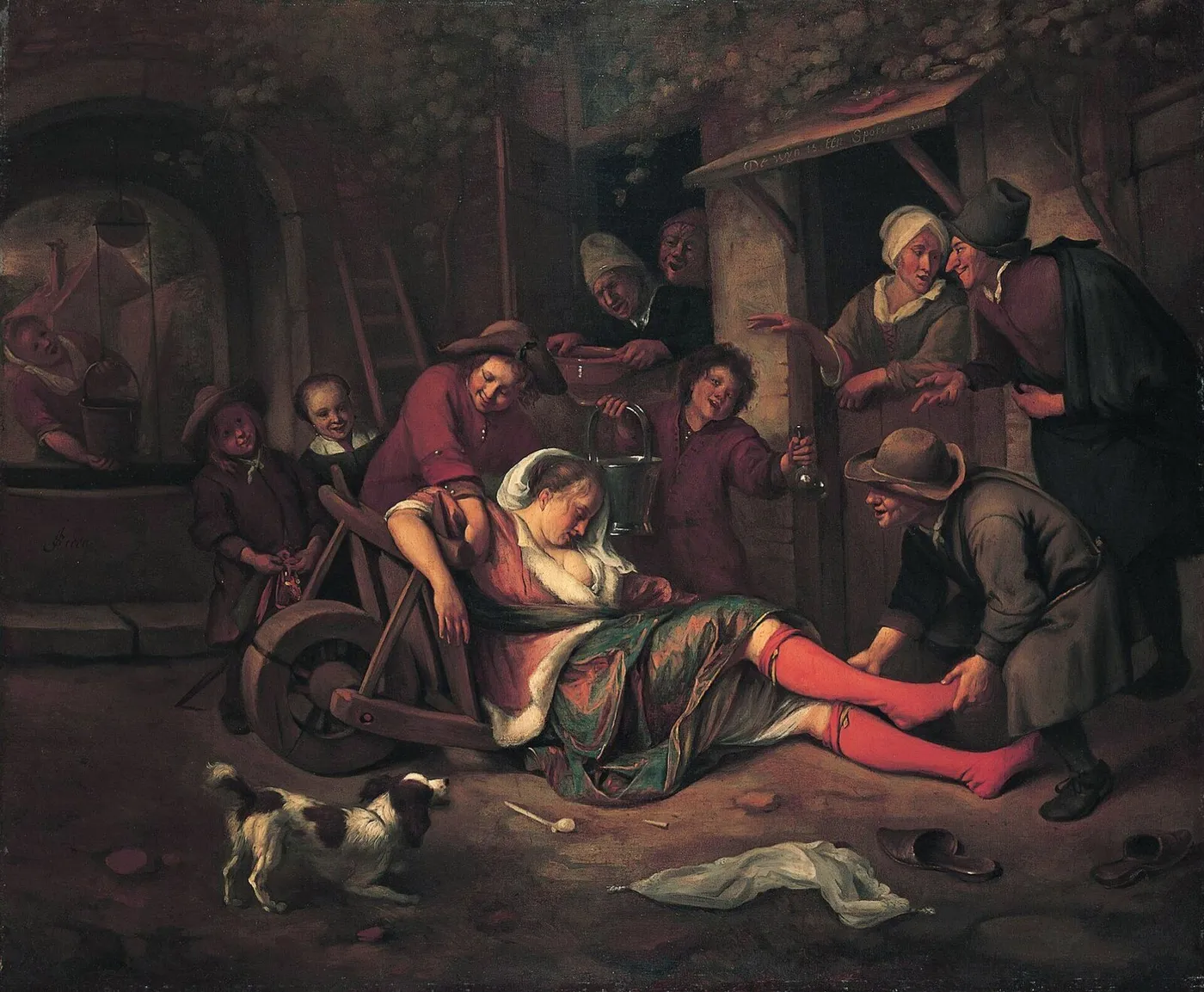 Wine is a Mocker (1668) by Jan Steen — original painting reproduced as a hand-painted oil on canvas