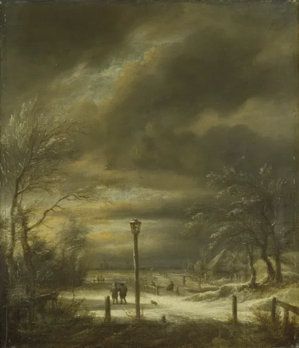 Winter Landscape near Haarlem (1670) by Jacob van Ruisdael — original painting reproduced as a hand-painted oil on canvas