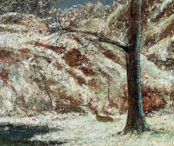 Winter landscape with a deer. (1865) by Gustave Courbet — original painting reproduced as a hand-painted oil on canvas