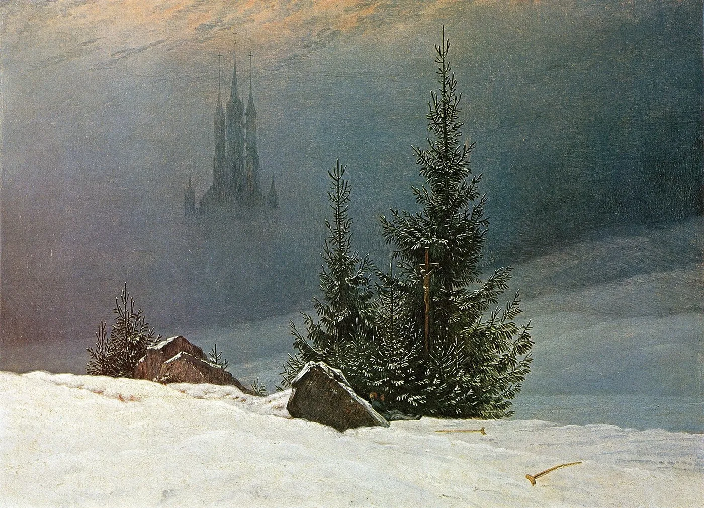 Winter Landscape with church (1811) by Caspar David Friedrich — original painting reproduced as a hand-painted oil on canvas