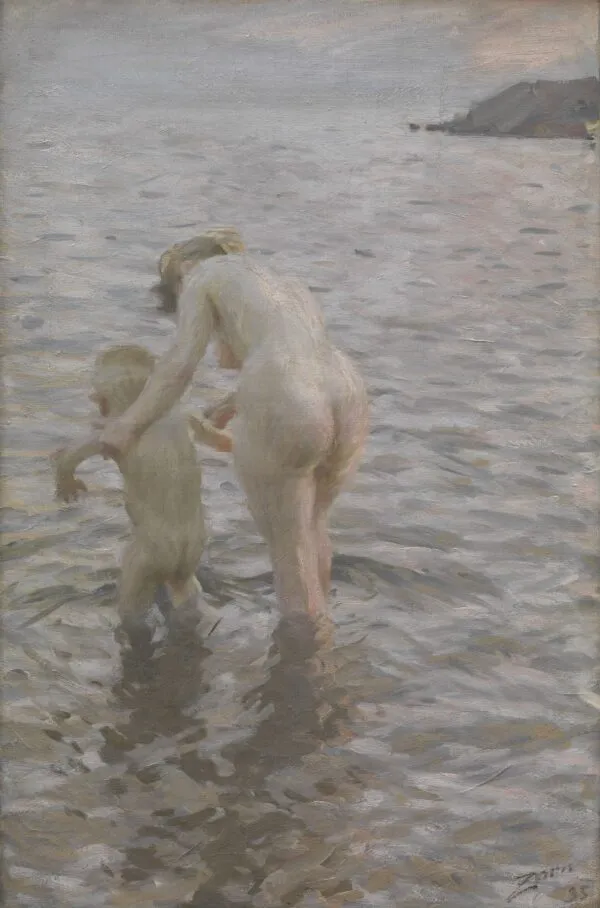 With Mother (1895) by Anders Zorn — original painting reproduced as a hand-painted oil on canvas