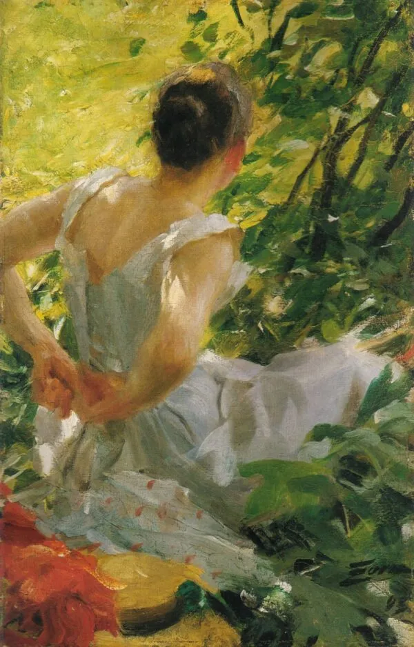 Woman Dressing (1893) by Anders Zorn — original painting reproduced as a hand-painted oil on canvas